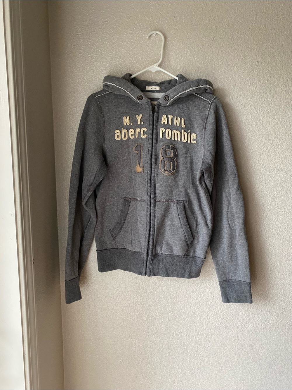 Abercrombie & Fitch Gray Hooded Zip Jacket with Embroidered Logo